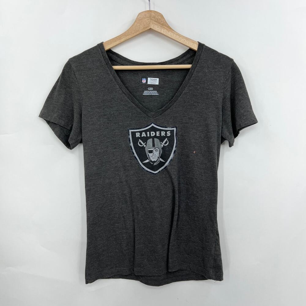 Raiders Tee Shirt T-Shirt Women's LARGE Gray Short Cap Sleeve NFL Team Apparel - Picture 1 of 7